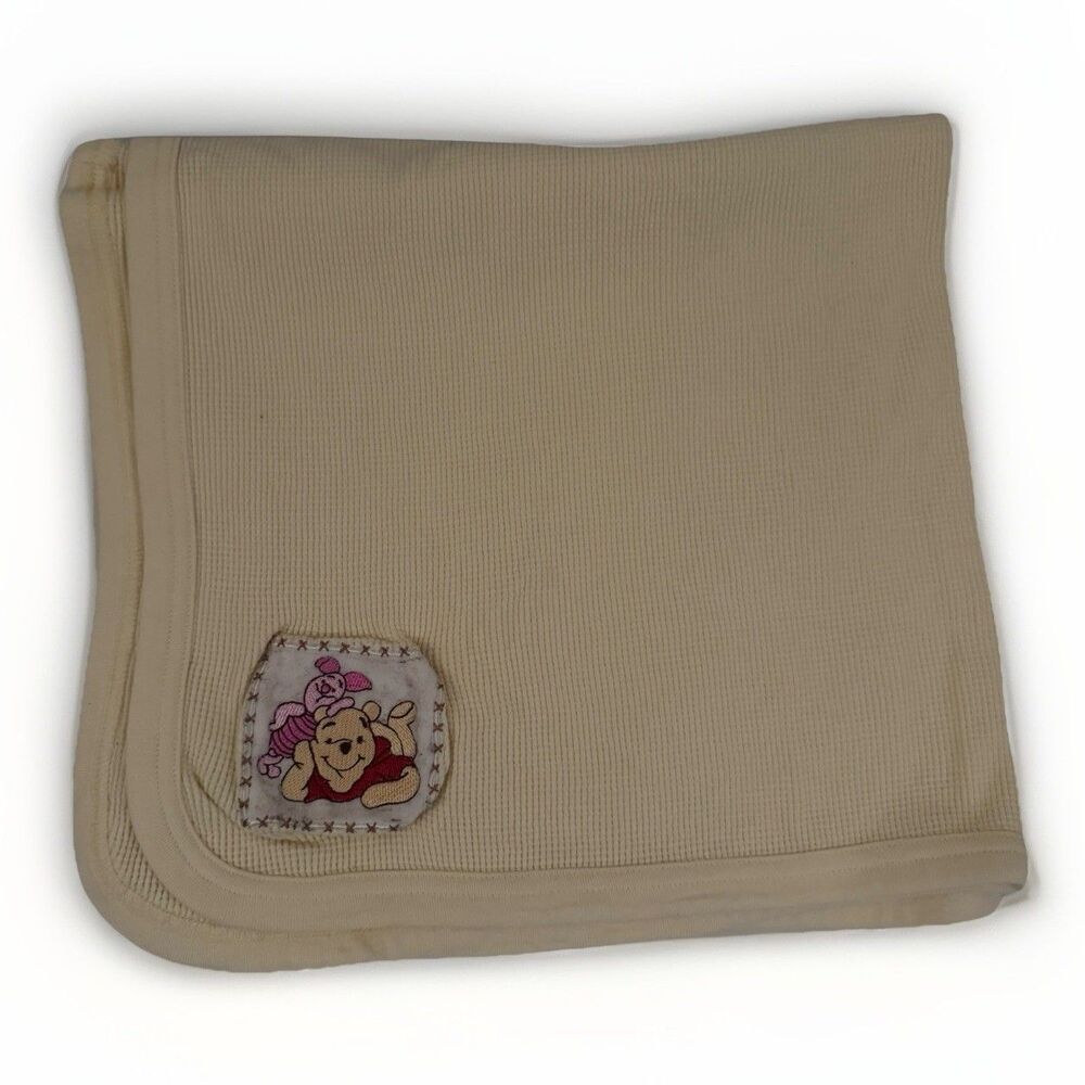 Vintage Disney Winnie The Pooh Baby Blanket Yellow Waffle Lovey Woobie Swaddle